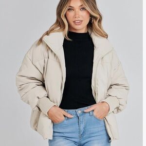 MEROKEETY Women's Winter Long Sleeve Zip Puffer Jacket Baggy Short M NWT